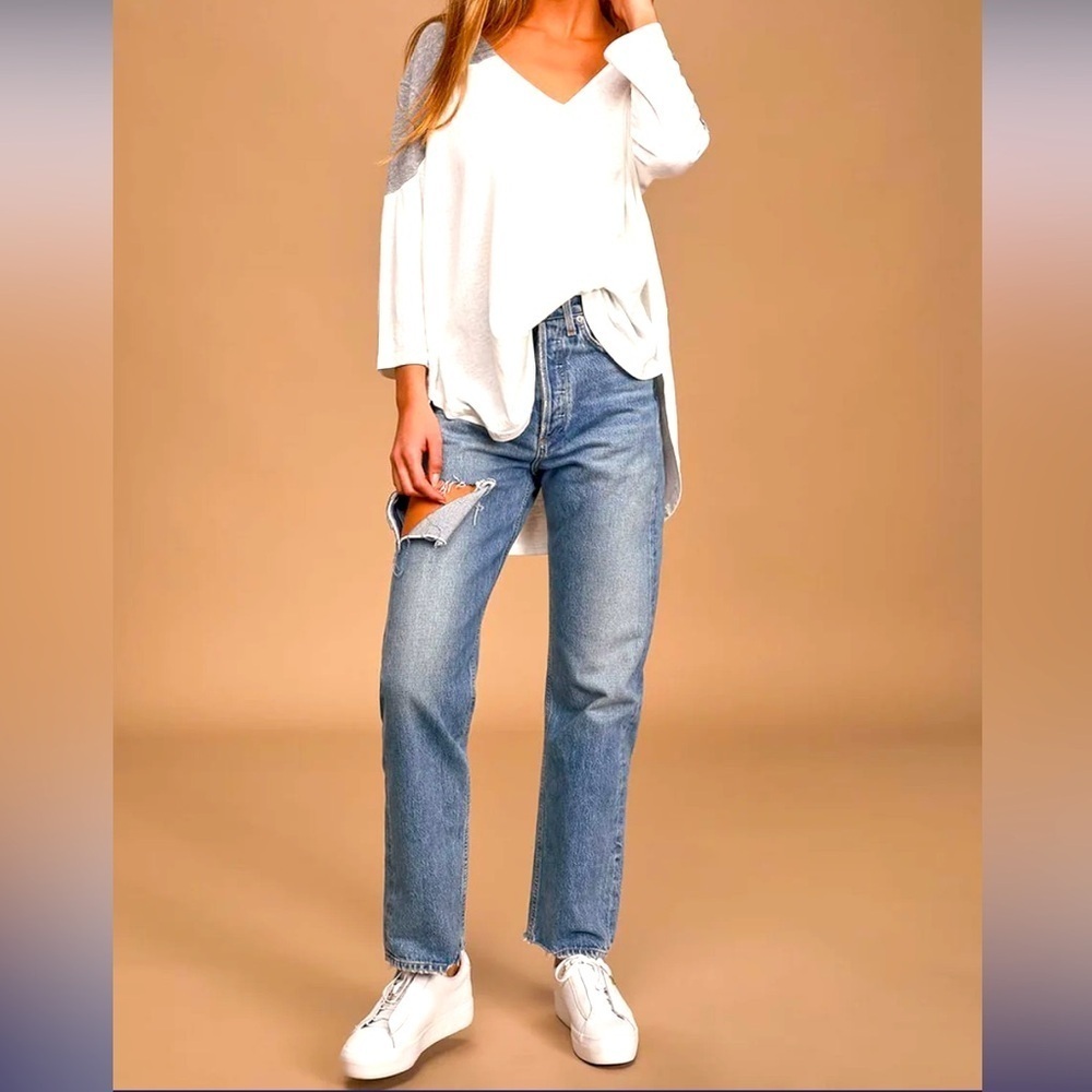 FREE PEOPLE - WE THE FREE - 3/4 SLEEVE MAJOR
LEAGUES WHITE GREY boho spring